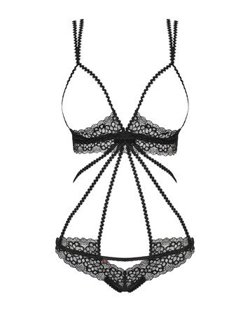 Боди Obsessive Liferia с открытой грудью, черное, S/M