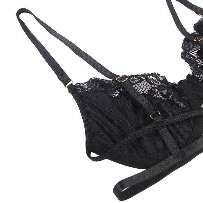 Комплект белья кружевной Star Night с поясом для чулок, черный, XS-S
