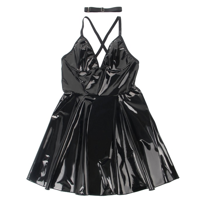 Платье с чокером, глянцевое Star Night Wet Look с имитацией винила, черное, M