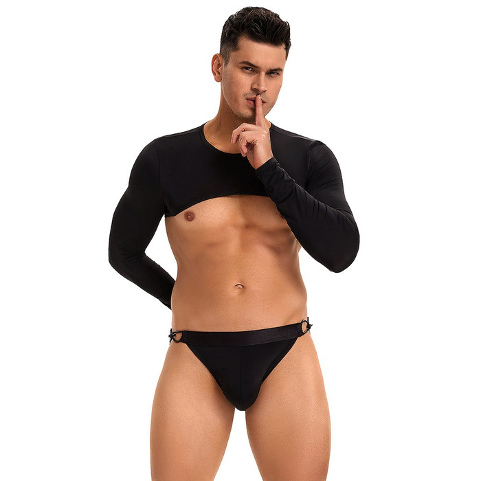 Мужской топ с длинным рукавом Star Night и трусы с открытым доступом, черные, S