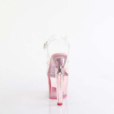 Босоножки Lovesick-708T. Каблук в форме сердца высотой 7 дюймов, ремешок на щиколотке шириной 3 1/4 дюйма. Прозрачный/бледно-розовый.