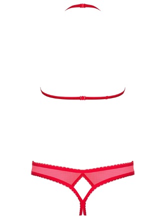 Комплект мереживної білизни з відкритим доступом і грудьми Obsessive 870, червоний, S/M