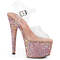 Босоніжки Pleaser Adore-708LG *7 дюймів на підборах, 2 3/4 дюйма з ремінцем на щиколотці PF, з блискітками на підошві, прозорі/рум'яні