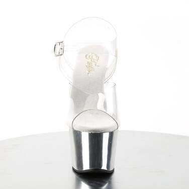 Босоніжки Sky-308 на підборах 7 дюймів, хромовані босоніжки з ремінцем на щиколотці 2 3/4 дюйма, прозорі/сріблясті