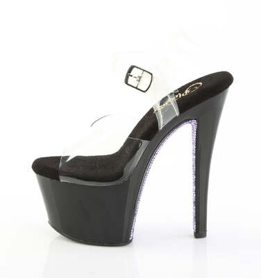 Босоніжки Sky-308CRS на підборах 7 дюймів, з ремінцем на щиколотці 2 3/4 дюйма, прозорі/чорно-лавандові стрази