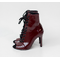 Профессиональные ботильоны для High Heels из натуральной кожи, лаковые, цвет «Бордо» — танцевальная обувь с открытым носком и шнуровкой
