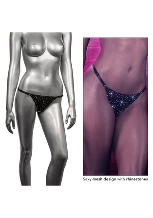 Трусики стринги со стразами и открытым доступом CalExotics Crotchless Thong, черный