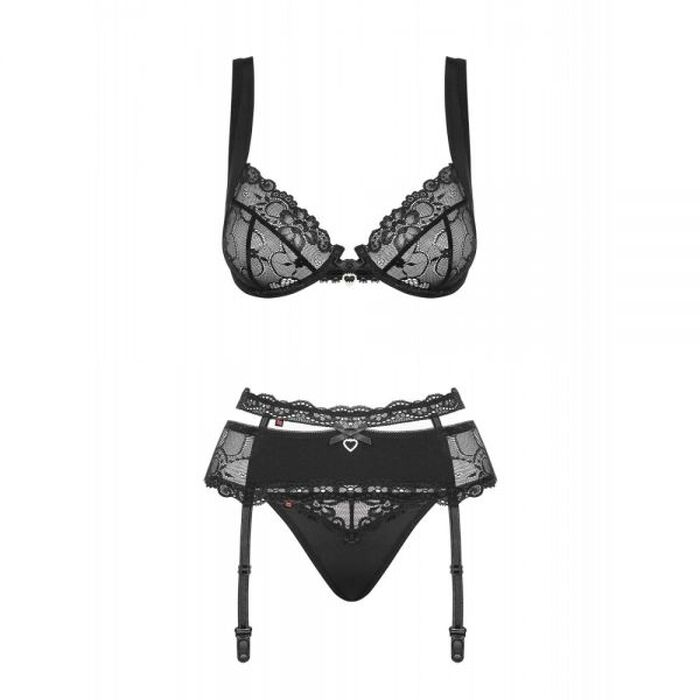 Комплект Obsessive Heartina 3 pcs set black L / XL