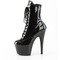 Чоботи Pleaser Adore-1020BLG на підборах 7 дюймів, черевики на шнурівці спереду 2 3/4 дюйма з PF, блискавка збоку, чорний лак/сині блискітки