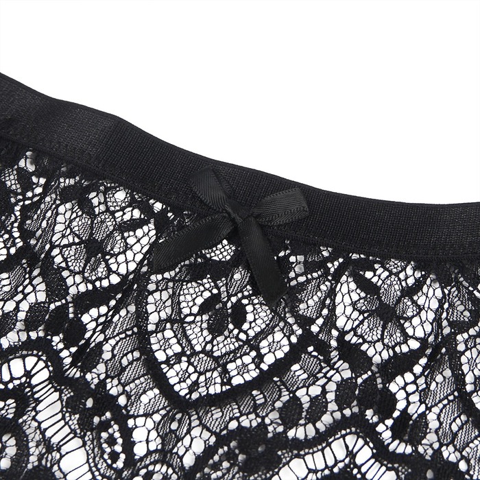 Чорні мереживні трусики з високою талією Star Night та підтяжками для панчіх, чорні, L