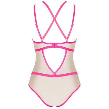 Боді тілесний Obsessive Nudelia з рожевим оздобленням, S/M