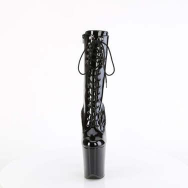 Ботинки Flamingo-1054, каблук 8 дюймов, 4-дюймовые PF-сапоги до середины голени, шнуровка спереди, молния сбоку, чёрные