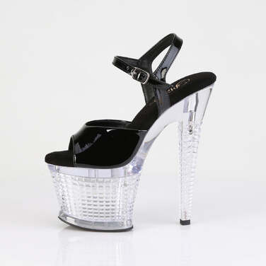 Босоніжки Flashdance-709SPEC на підборах 7 дюймів, текстуровані босоніжки на щиколотці з підсвічуванням LED PF, чорні/прозорі