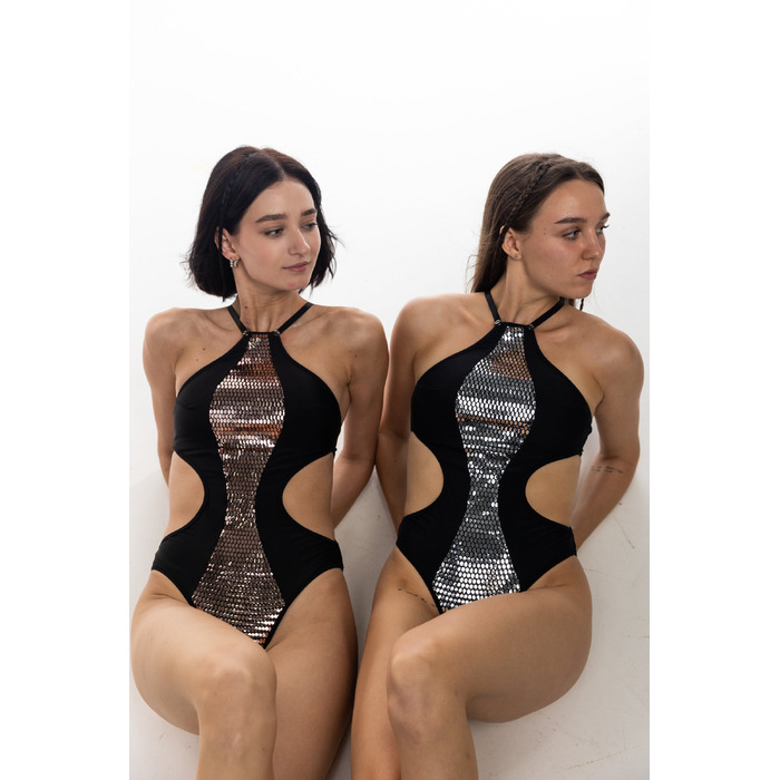 Balmy — Боді З Мерехтливою Вставкою Та Вирізами Для Pole Art І Сценічних Виступів - бронзовий