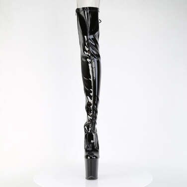 Ботинки Flamingo-3850, каблук 8 дюймов, 4-дюймовые армированные ботфорты, шнуровка сзади, молния сбоку, чёрная лакированная эластичная кожа