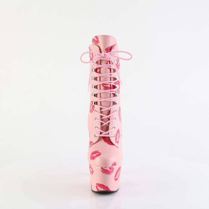 Ботильоны Adore-1020KISSES, каблук 7 дюймов, 2 3/4 дюйма, шнуровка, рисунок губ, молния сбоку, нежно-розовый