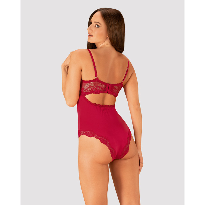 Боди сексуальное с кружевными вставками Obsessive Rosalyne красное, L/XL