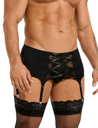 Мужской пояс кружевной с подвязками Star Night черный, S