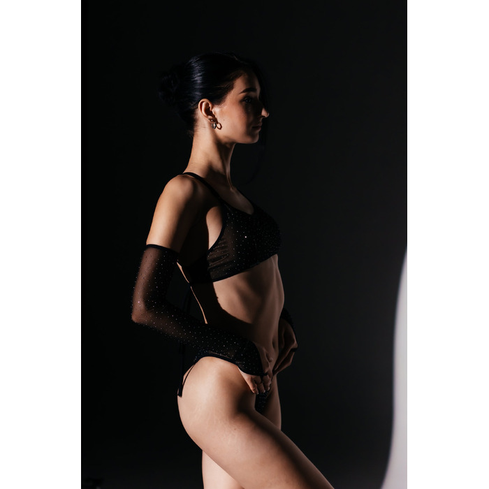 SKINELLE Crystal Mesh Комплект— Блискучий Сет із Сітки з Кристалами для Сцени, Пілона та Танців на Підборах - чорний