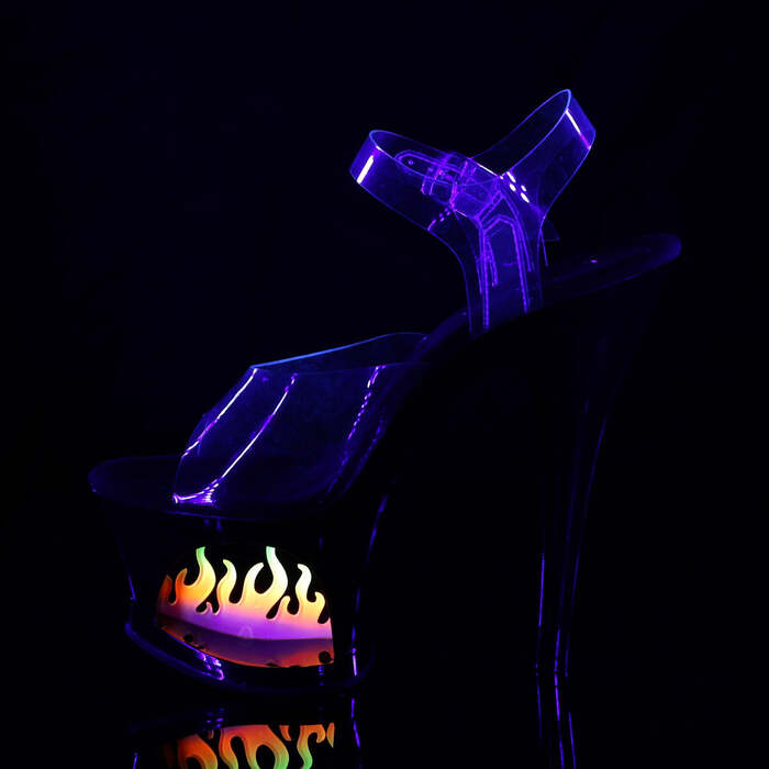 Босоніжки Moon-708FLM на підборах 7 дюймів, з вирізом 2 3/4 дюйма з ремінцем на щиколотці PF, кольору полум'я, прозорі/чорні