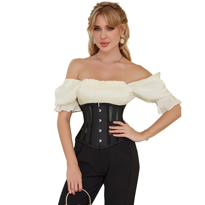 Корсет із сітки Star Night Steel Bones Grid Corsets з гачками і шнурівкою, чорний, M (без коробки)