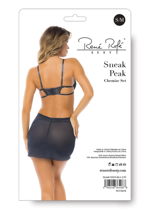 Пеньюар Rene Rofe Lingerie напівпрозорий, з мереживними елементами, ліф на кісточках, синій, S/M