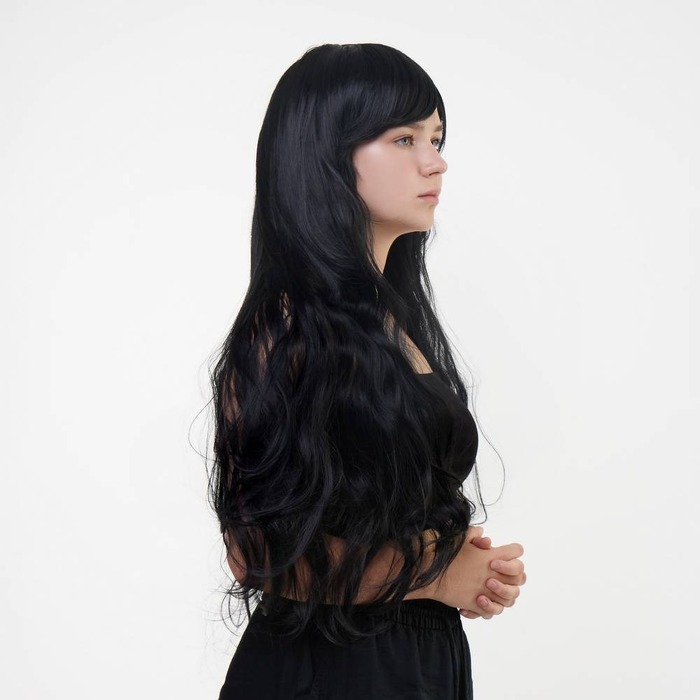 Перука довга хвиляста з чубчиком Fetish Hair чорний, 80 см