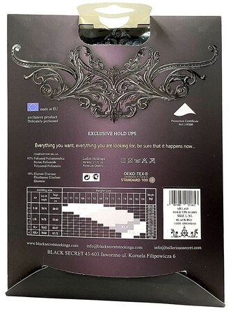 Прозорі чорні панчохи Ballerina's Secret з візерунком, мереживним верхом та заднім швом, L/XL