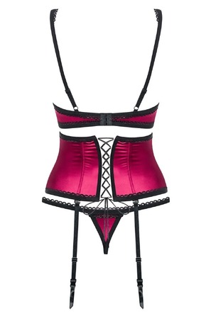 Комплект атласний з поясом для панчох Obsessive 861-SEG-5 бордовий, L/XL