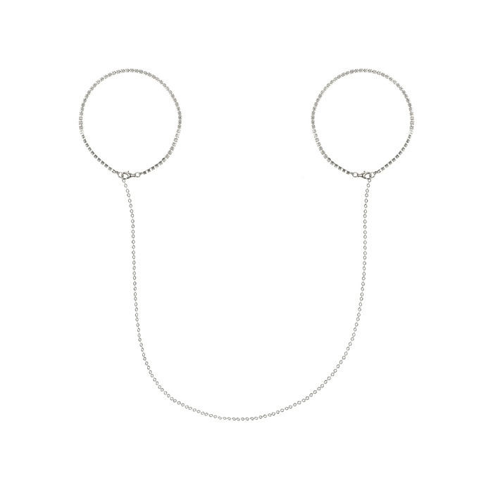 Наручники из цепочки украшенные камнями Obsessive Bijoux 907, серебристые