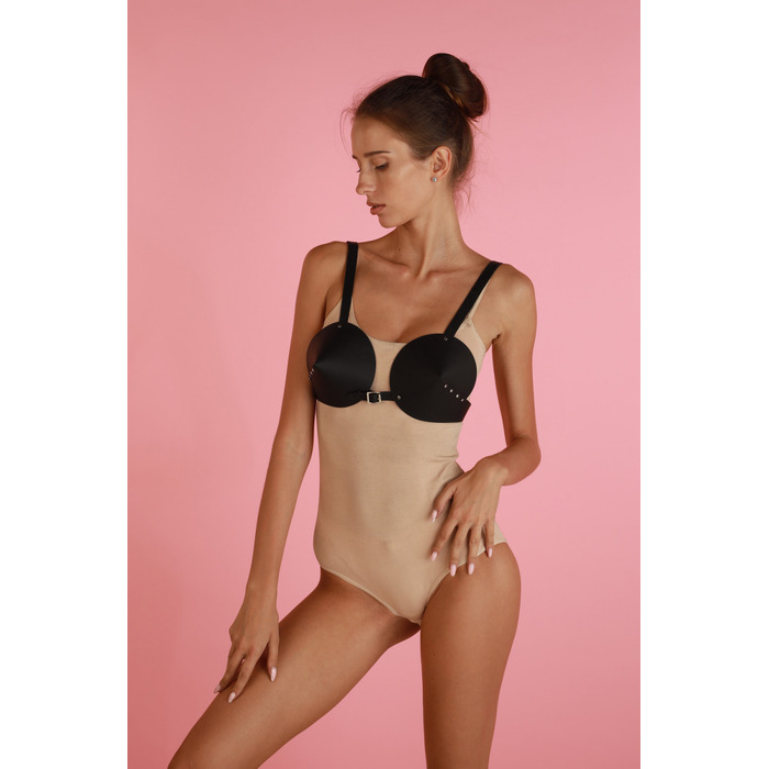 Бюстгалтер - конус натуральная кожа Candy Hero 'L27' BLACK, ручная работа, черный