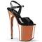 Босоніжки Pleaser Flamingo-809 *8 дюймів на підборах, 4 дюйми з ремінцем на щиколотці, чорні/рожево-золоті