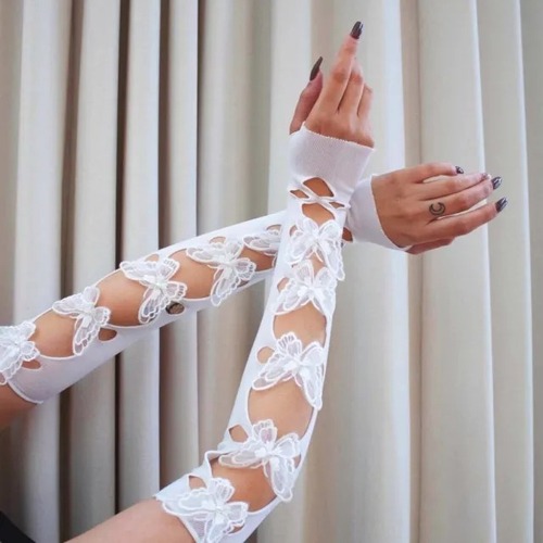 Рукавички білі з метеликами Leg Avenue