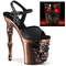 Босоніжки Pleaser Rapture-809-LT *8 дюймів на пальцевому каблуці з кісточкою, 4 дюйми на ремінці на щиколотці з черепом та світлодіодним підсвічуванням, чорні, штучна шкіра/коричневі