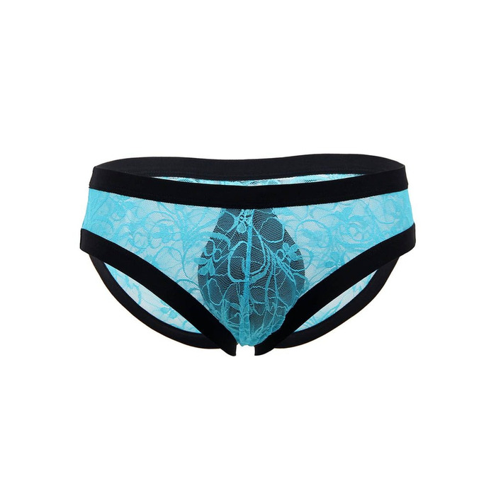 Чоловічі мереживні труси Star Night блакитні з чорним оздобленням, XS