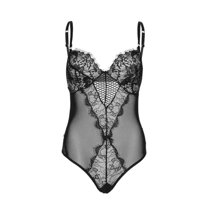 Боди из кружева и полупрозрачной черной сетки Leg Avenue, S