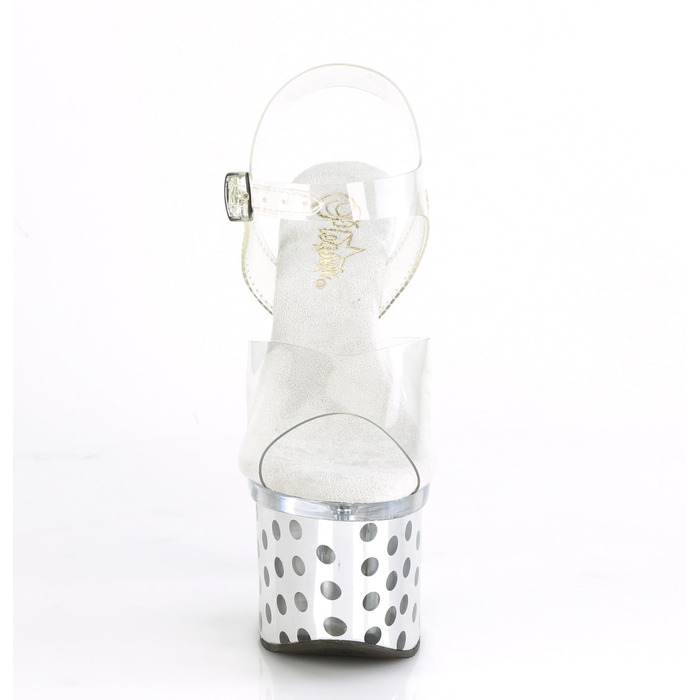 Босоніжки Discolite-708DOTS на підборах 7 дюймів, ремінець на щиколотці 3 дюйми з підсвічуванням LED, прозорий/сріблястий хром