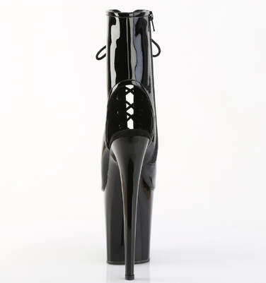 Ботинки Flamingo-1016, каблук 8 дюймов, 4-дюймовый PF, открытый носок/пятка, шнуровка, молния сбоку, чёрный лак