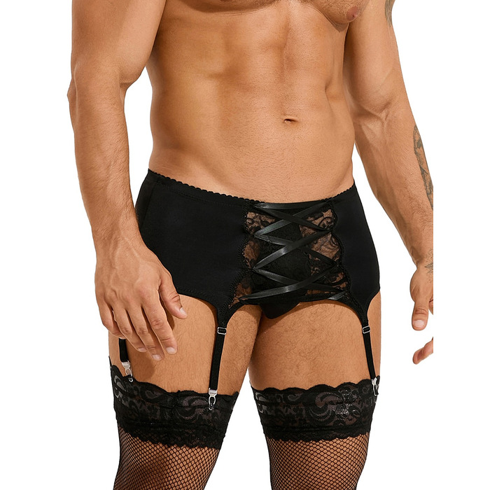 Мужской пояс кружевной с подвязками Star Night черный, S