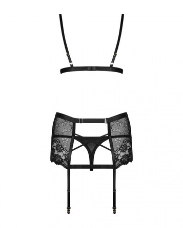 Комплект з поясом для панчох Obsessive Blanita, чорний, L/XL