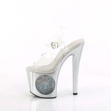 Босоніжки Enchant-708LT-CIRCLE *8-дюймовий каблук, 3 3/4-дюймовий ремінець на щиколотці з підсвічуванням та світлодіодним підсвічуванням, прозорі/сріблясті