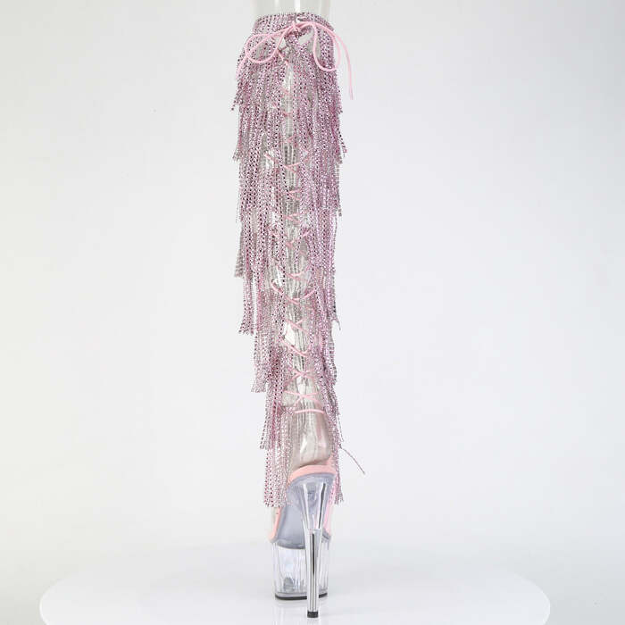 Чоботи Adore-3019C-RSF на підборах 7 дюймів, 8-шарові черевики з бахромою PF 2 3/4 дюйма, збоку блискавка, прозорі - рожеві/прозорі