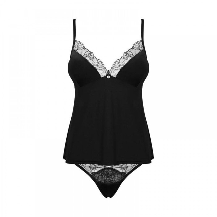 Комплект мережива Obsessive BellaRou топ і трусики, чорний, M/L