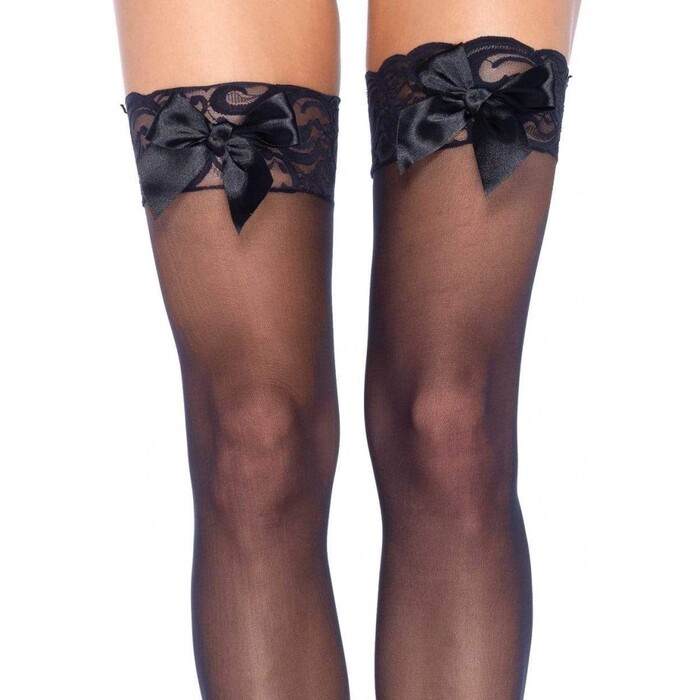 Панчохи з мереживом та бантом Leg Avenue One Size Bunny Sheer Thigh High, чорні