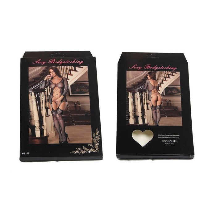 Бодистокинг с имитацией чулок, ажурными вставками и декоративной шнуровкой Star Night черный, XS-M