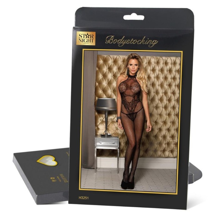 Бодистокинг в сеточку с открытой спиной Star Night черный XS-M