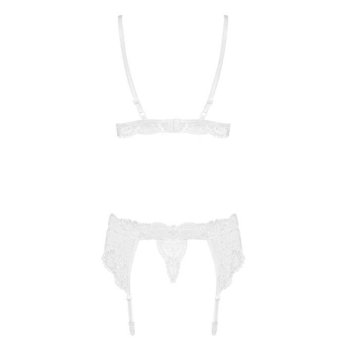 Комплект білизни мереживної Obsessive 810 з поясом для панчіх, білий S/M