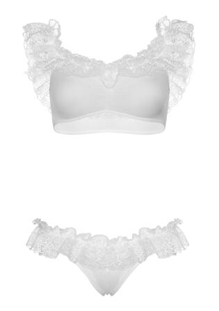 Женский кружевной комплект топ и трусики Lace ruffle crop top and panty White O\S