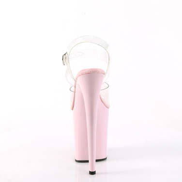 Босоніжки Flamingo-808 на підборах 8 дюймів, босоніжки з ремінцем на щиколотці 4 дюйми, прозорі/рожеві