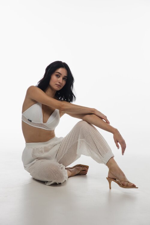 Комплект Muse Mesh з Трикутним Топом та Штанами з Сітки для Pole Dance, Stretching та Studio Практики - білий